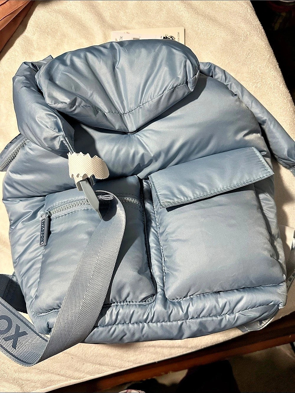 WILDFOX Puffer Drawstring Backpack Blue